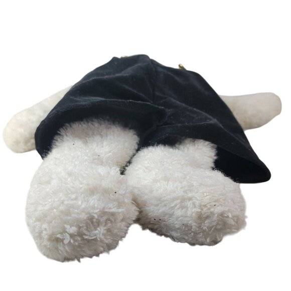 Woof & Poof Polar Bear Plush White 19" Black Velvet Overalls Gold Button Vintage - Picture 8 of 11